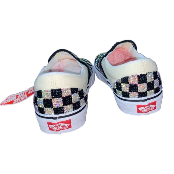 Iridescent Crystal & Jet Black Checkerboard Slip On Vans All Sizes New With Box - Picture 6 of 9